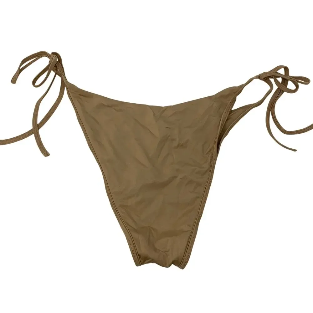 Frankies Bikinis Womens Size Medium String Bikini Bottom Tan High Cut